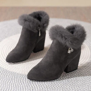 Damen Frauen Chelsea Stiefeletten Reißverschluss Warm Winterstiefel High Heel Schuhe Größe - Bild 1 von 15