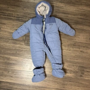 OSHKOSH Winter Hooded Bodysuit With Feet and Hand Covers 12 Months Blue - Picture 1 of 14