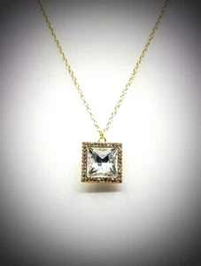 Gold Tone Pendant Necklace Featuring a Large Cushion Cut Clear Crystal - Picture 1 of 3