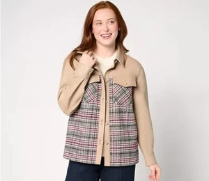 Belle by Kim Gravel Faux Leather and Boucle Tweed Shacket SilverMink S A66303417 - Bild 1 von 10