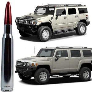 Chrome with Red Tip 50 Cal Bullet Antenna for Hummer H2 and H3 Billet Aluminum  - Picture 1 of 4