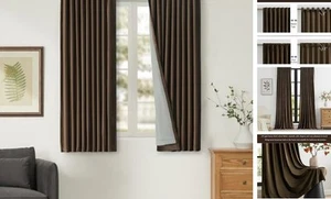 100% Full Blackout Brown Velvet Curtains 63 inch Long for Living Room,Set of - Picture 1 of 8