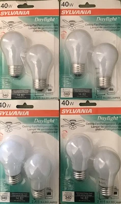 8-Sylvania 40W Daylight A15  Ceiling Fan Bulbs Made In USA/ Hungary Medium Base - Image 1 of 4