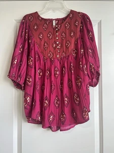 Anthropologie Drapey Women’s Pink Combo Blouse Size Medium NWT - Picture 1 of 11