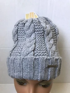 WOMEN'S MICHAEL KORS GREY CABLE KNIT FLEECE LINED CUFFED WINTER BEANIE NWT - Picture 1 of 10