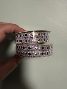 Floral Garden Gem Mesh Ribbon 2 Rolls 3/4" x 3 Yards Each Silver with Multicolor - Picture 1 of 5