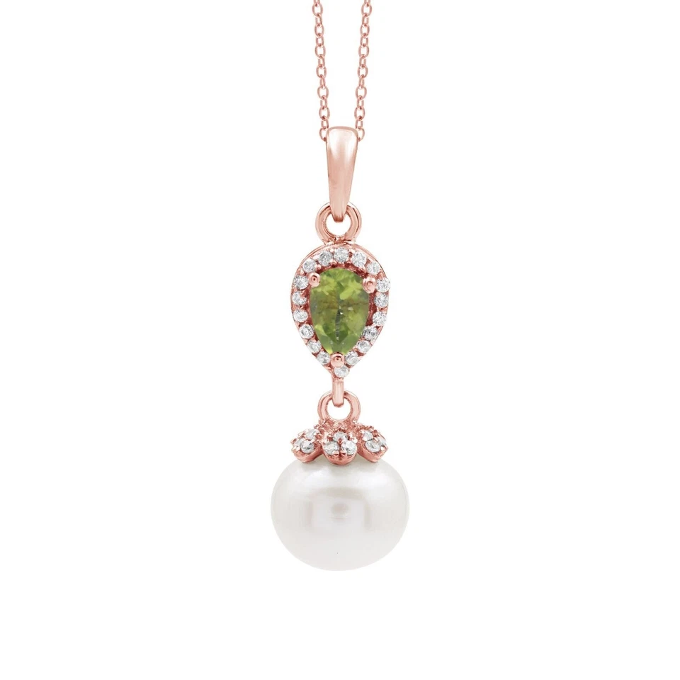 Collana in argento sterling 925 con ciondolo goccia di perle peridoto... - Immagine 1 di 1