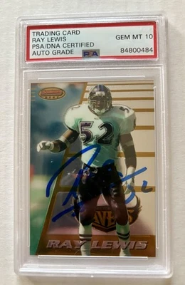 1996 Bowman's Best Ray Lewis (RC) Auto PSA 10 Baltimore Ravens HOF - Image 1 of 2