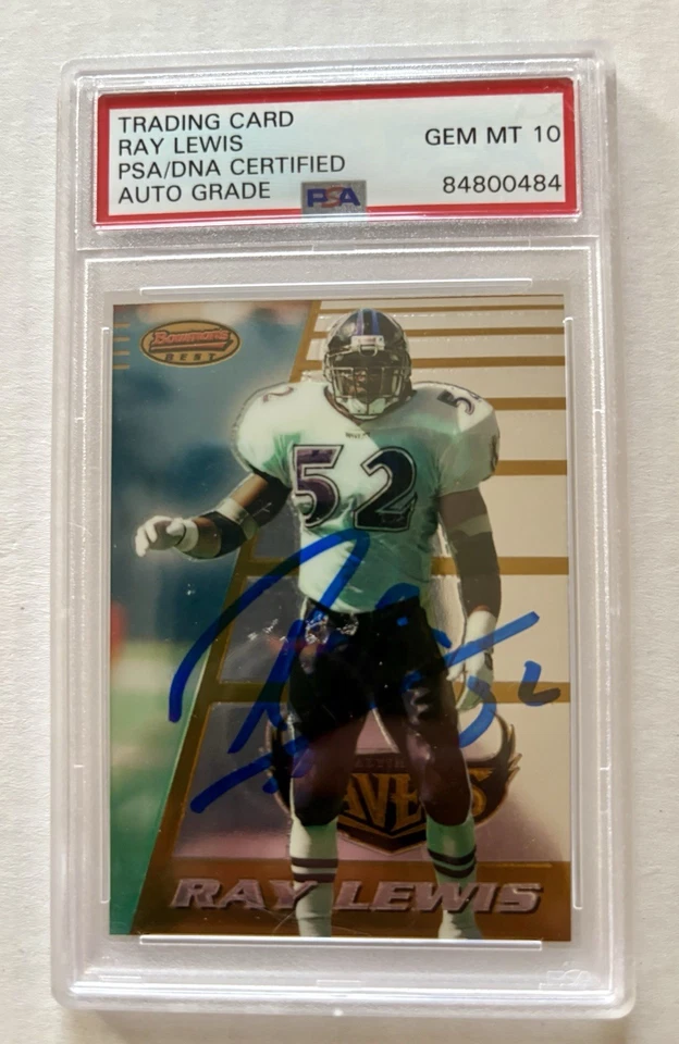 Bowman's Best Ray Lewis (RC) 1996 automático PSA 10 Baltimore Ravens Salón de la fama Foto 1 de 2