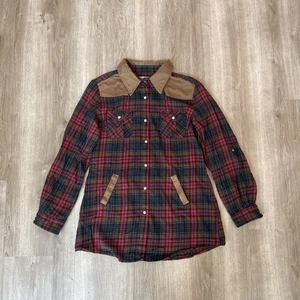 Tasha Polizzi Women’s L Plaid Western Shacket Shirt Jacket Suede Trim Boho - Picture 1 of 24