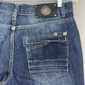Y2K Kaalu Euro Baggy Embroidered Faded Jeans Mens 34x31 Nautical Star VTG Street - Picture 1 of 8