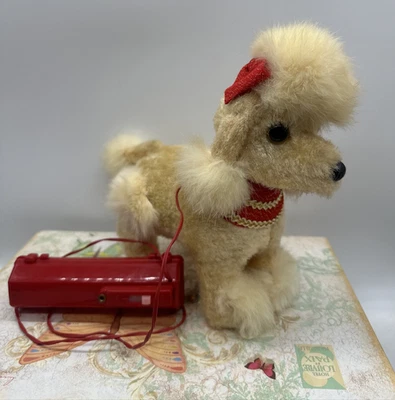 Vintage 1960s Japan Battery Operated Walking Poodle Dog Toy w Remote - Image 1 of 4