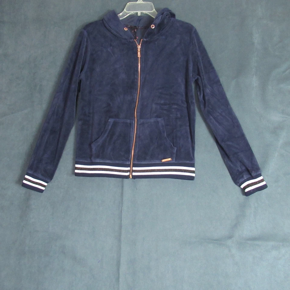 Betsey Johnson Sudadera con Capucha Mujer Grande Azul Terciopelo Cremallera Completa Chaqueta Retro Atlética Y2K Foto 1 de 4