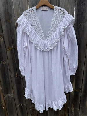 VTG VANDEMERE Poet's Nightgown/Dress 1X Light Pink /White Cotton Battenberg Lace - Image 1 of 4