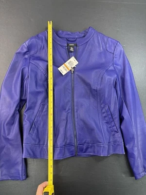 Chaqueta de cuero sintético Alfani para mujer talla pequeña ciruela francesa plisada púrpura NUEVA NUEVA CON ETIQUETAS Foto 1 de 4