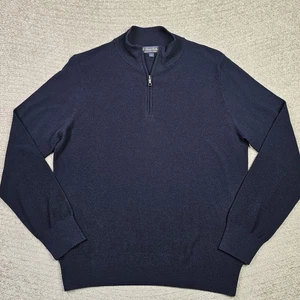 Brooks Brothers Brookstech Merino Wool Sweater L/S 1/4 Zip Navy Blue Mens Large - Picture 1 of 12