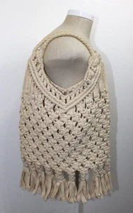 Zara Bolso Shopper Crochet Fringe Handbag Neutral Boho Chic Shoulder Bag - Picture 1 of 12