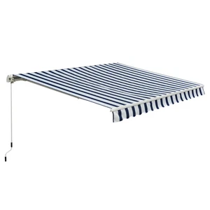 Manual Retractable Awning, 3x2.5 m-Blue/White Stripes - Picture 1 of 12