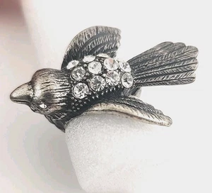 Chunky Bird Metal Gemstone Ring Size 7 Antique Silver Tone - Picture 1 of 7