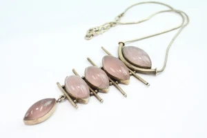 Sterling Silver Rose Quartz Necklace Vintage Statement (40g) - Picture 1 of 5
