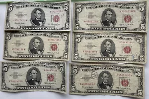 Five Dollar Federal Reserve Notes (Lot of 6 bills) - Picture 1 of 2