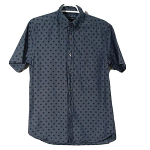 French Connection Shirt SMALL Denim Blue Polka Dot Button Down Short Sl Business - Picture 1 of 5
