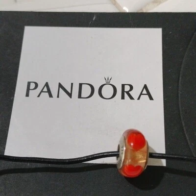 Pandora Retirado Cuentas de Cristal de Murano Transparente con Corazones Naranja - 790664 Foto 1 de 4