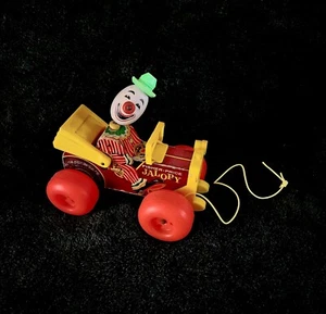 RARO Vintage 1965 Fisher-Price Jalopy Clown in Auto Tirare Giocattolo Antico Fa Suoni - Foto 1 di 19