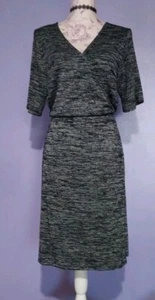 Apt 9 Womens Faux Wrap Dress Size Medium Black Gray Space Dye marbled Belted M - Picture 1 of 6