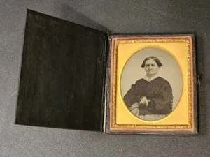 Sixth Plate Cased Antique Ambrotype Portrait 19th Century Stern Victorian  Woman - Picture 1 of 7