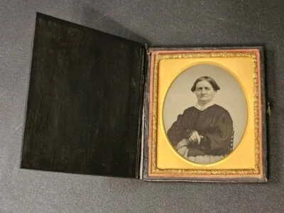 Sixth Plate Cased Antique Ambrotype Portrait 19th Century Stern Victorian  Woman - Image 1 of 4