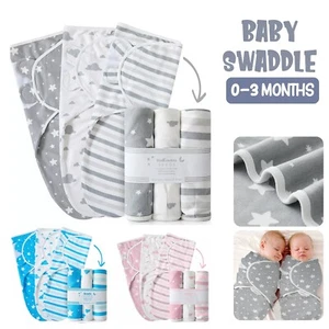 3xPack 100% Cotton Baby Swaddle Wraps 0-3 Months Swaddle Wrap for New Born Baby - Picture 1 of 35