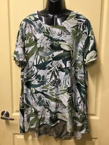 AUTOGRAPH WHITE & GREEN BOTANICAL PATTERN HI LO HEMLINE TOP SZ 22-NEW STOCK - Picture 1 of 10