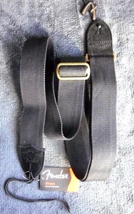 Fender Guitar Strap Cotton/Leather Ends Black - Picture 1 of 1