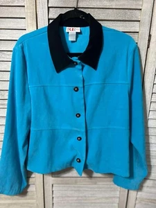 Vintage Y2k R&k Damen Wildleder schicker blau schwarz Langarm Kurz Blazer Größe L - Bild 1 von 5