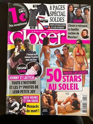 CLOSER n°186 du 2/01/2009; Johnny et LAeticia/ Holmes-Cruise/ Mesrine - Photo 1/2
