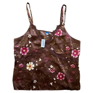 Neu mit Etikett Old Navy Satin Spitze Cami romantisch flirty Tank braun geblümt Größe XL - Bild 1 von 11