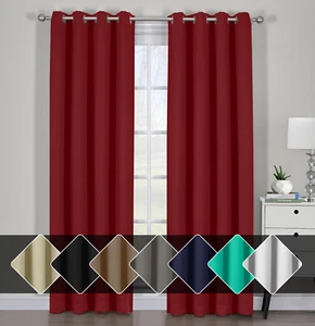 Pair Ava Blackout Window Curtains with Tie Backs Set Thermal Insulated Draperies - Picture 1 of 38