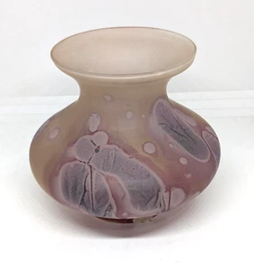 Jarrón de vidrio judío Ilanit Olamtov vintage púrpura israelí pintado a mano de 3" de alto - Imagen 1 de 6
