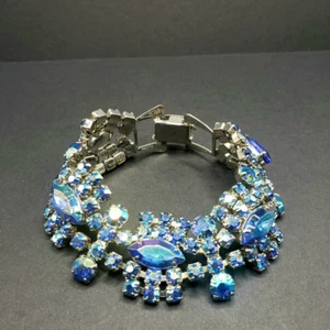 Statement Bracciale Donna Bracciale Cristallo Blu Strass Gioiellato Sfaccettato  - Foto 1 di 12