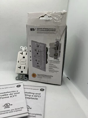 通用电气 15 安培防篡改自检 GFCI 插座,白色 32077 — 第 1/3 张图片