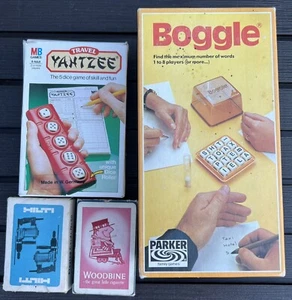 Vintage Travel Yahtzee MB Games. Boggle & Woodbine Playing Cards. VINTAGE GAMES - Picture 1 of 10