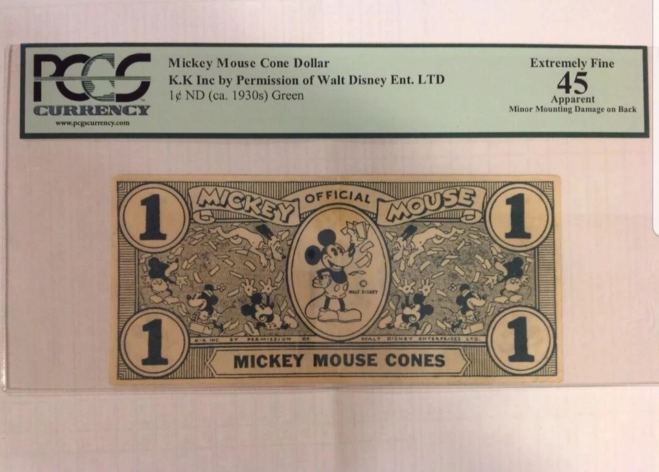 Superb Rare Exclusive 1930 First Issue Disney Cone Dollars One Cent Note Green  - Image 1 of 3