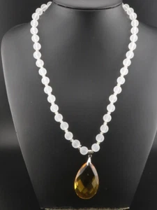 GJ69 * MODESCHMUCK KETTE KUGEL TRANSP TROPFEN GELB HALSKETTE EDEL 60cm - Bild 1 von 6