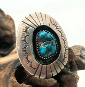 Anillo Vintage Kingman Turquesa Nativo Americano Plata Esterlina (Talla 11) (R96) - Imagen 1 de 10