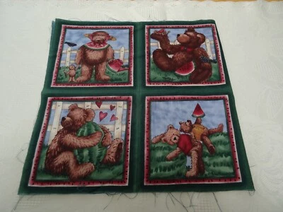 Schöner Stoff 4x Panels BÄREN Baumwolle ca.24cm x 24cm Patchwork Basteln DIY - Bild 1 von 4