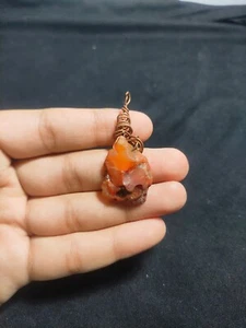 Warm Raw Carnelian Pendant - 36.5 Carats - Handmade Copper Wire Wrap - Picture 1 of 8
