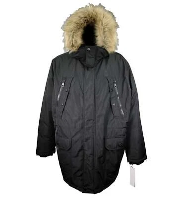 Men's Black Calvin Klein Big & Tall Faux Fur Lined Hooded Winter Parka, Size 2XL - Image 1 of 4