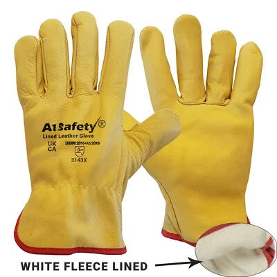 Yellow Leather Gloves HGV Drivers Fork Lift Truck Lorry Driving Safety Glove