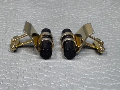 Gemelos vintage enchapados en oro amarillo barra Lucite negra de Anson Foto 1 de 3